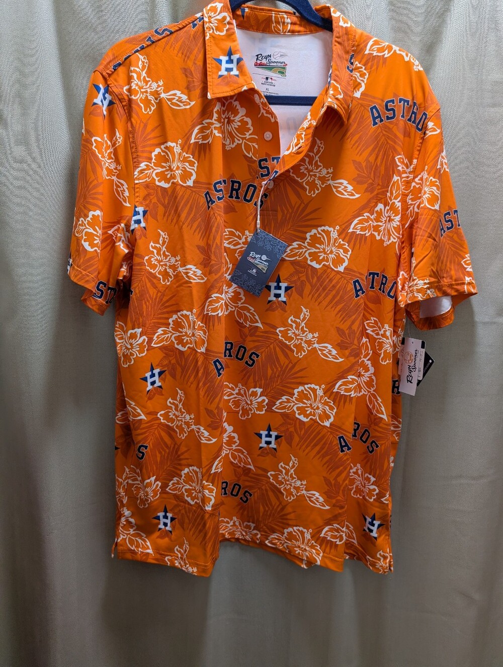ALOHAS Reyn Spooner Orange Houston Astros Floral Polo Size XL